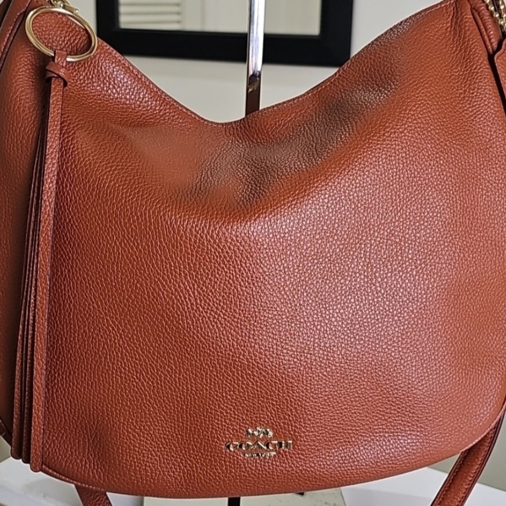 Coach Sutton Pebbled Leather Hobo Shoulder/Crossbody Bag in Dark Carmel EUC